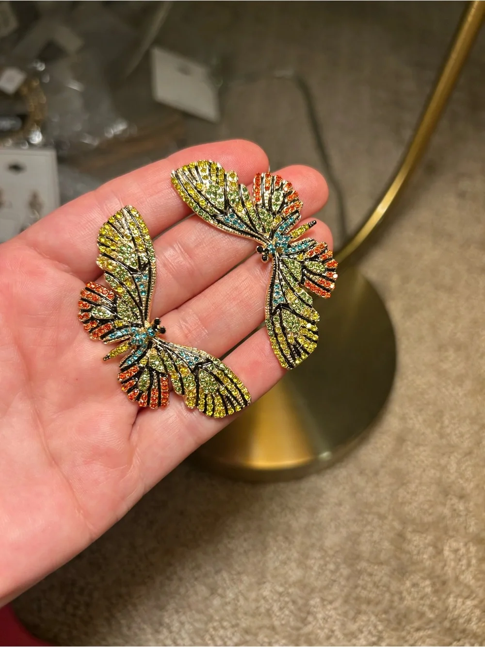 Zara Multicolor Crystal Butterfly Wing Earrings - Yellow, Green, Blue, Orange